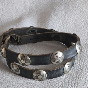 Handmade Artisan Hatband With Conchos Zia Style 24" Black Leather